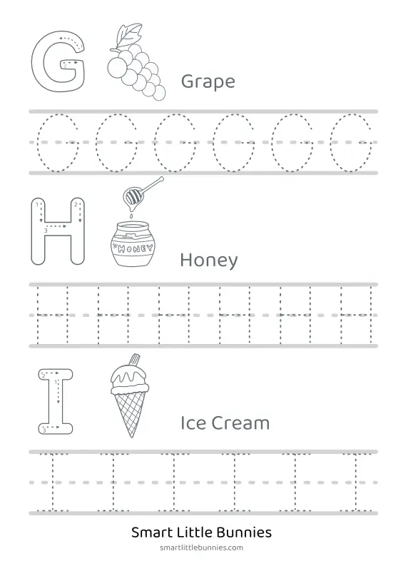 Capital Letters G–I with Food Images