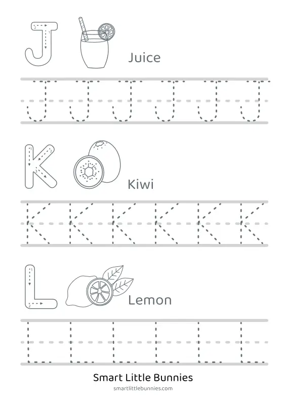 Capital Letters J–L with Food Images