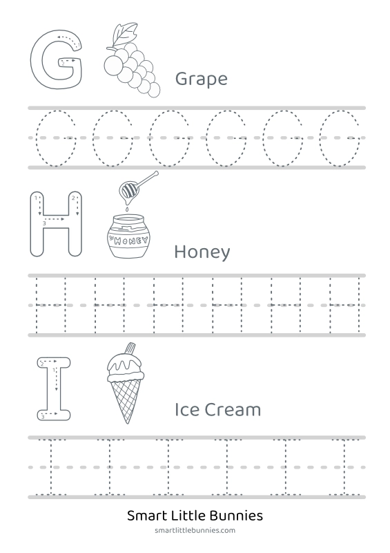 Capital Letters G–I with Food Images