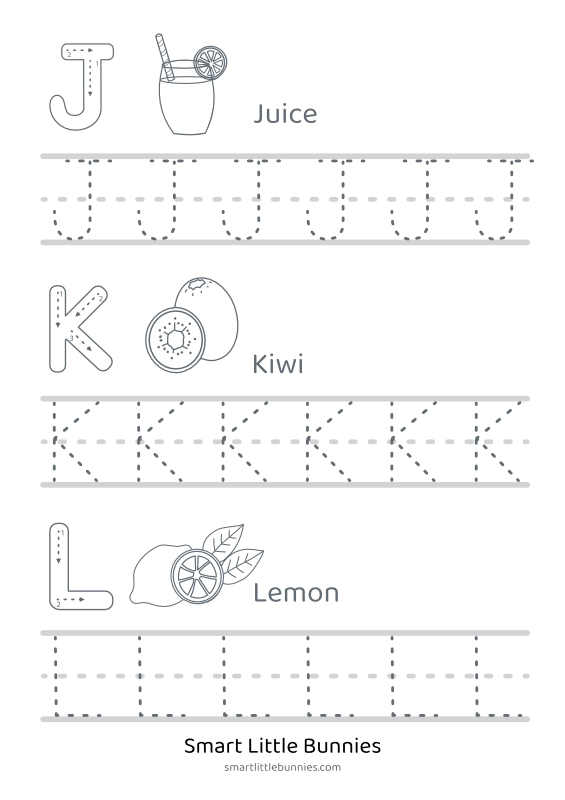 Capital Letters J–L with Food Images